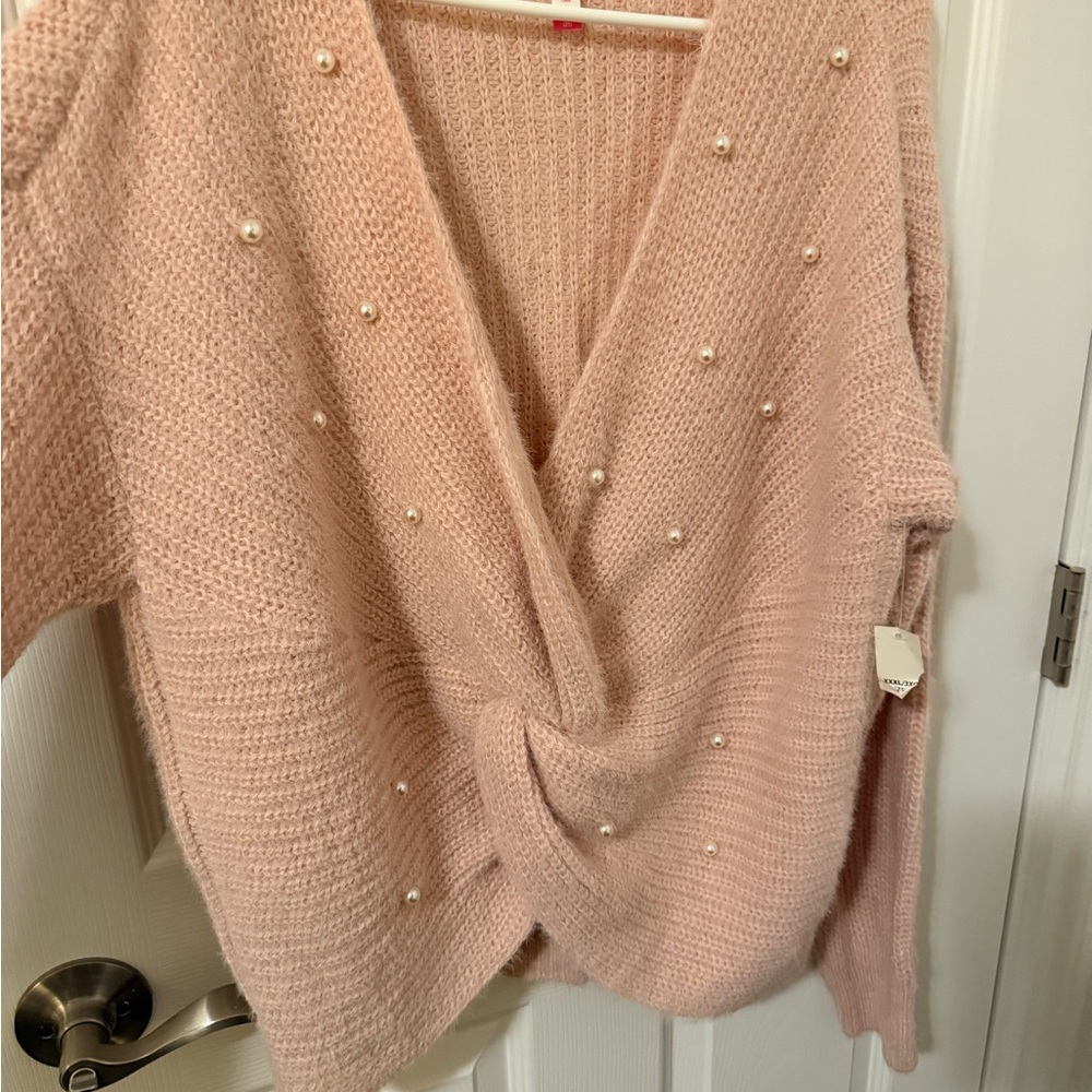 Pink Pearl-Embellished Women's Sweater